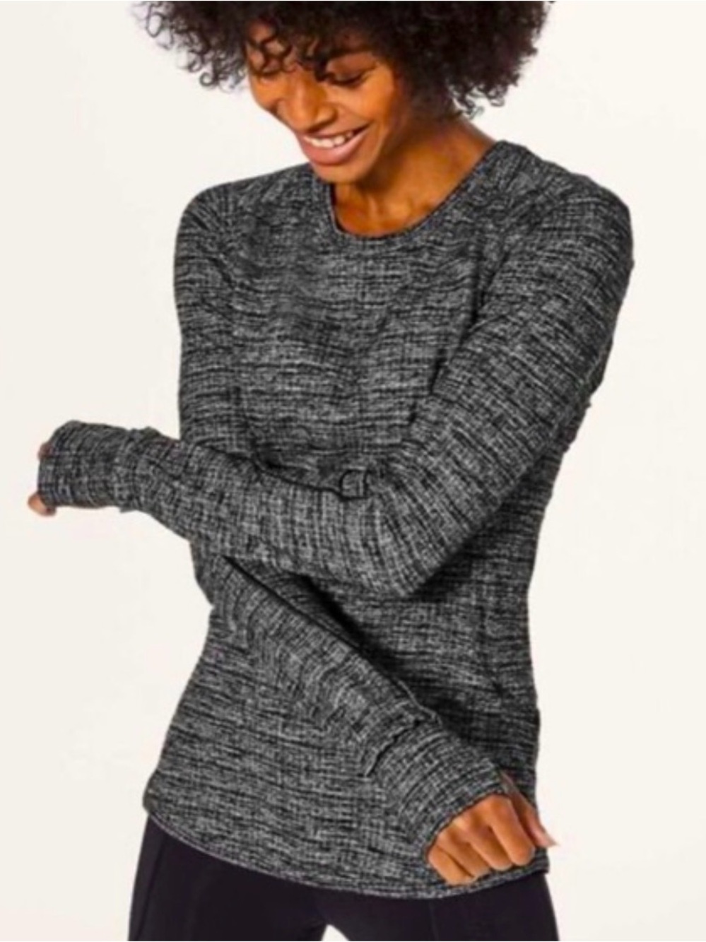 Lululemon Extra Mile Long Sleeve Running Luon Ringspun Black White Size 6
